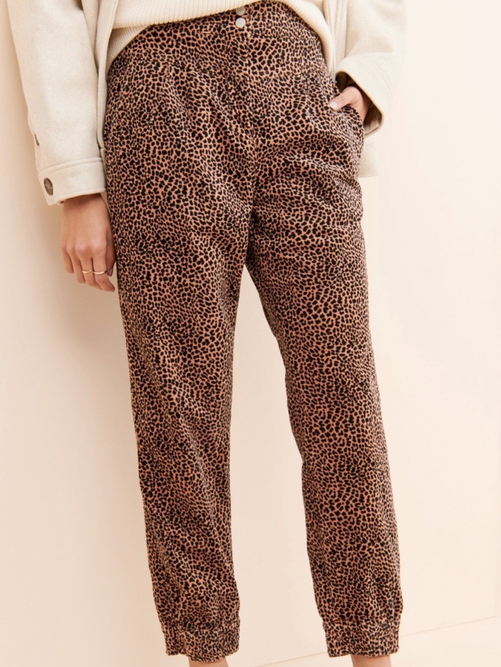 Anthropologie Kalea corduroy Brown and Black Leopard Print jogger pants